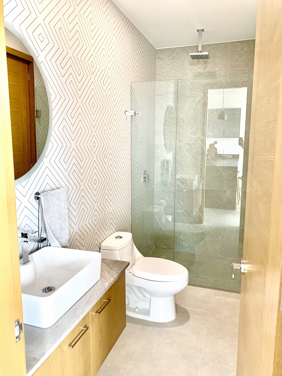 Modern bathroom with walk-in rain shower — Oporto 405 Puerto Vallarta