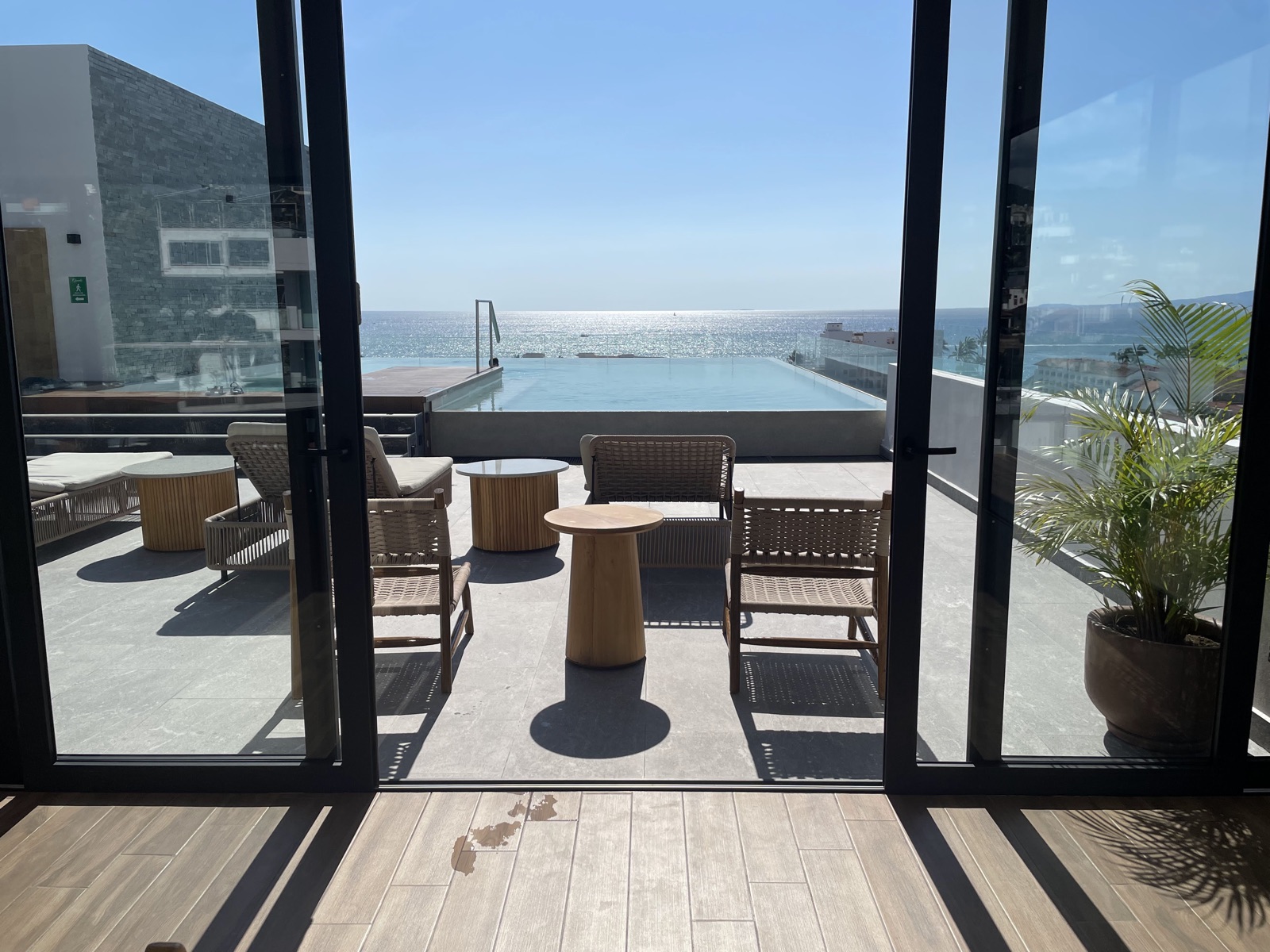 Banderas Bay view from the shared rooftop lounge — Oporto 405