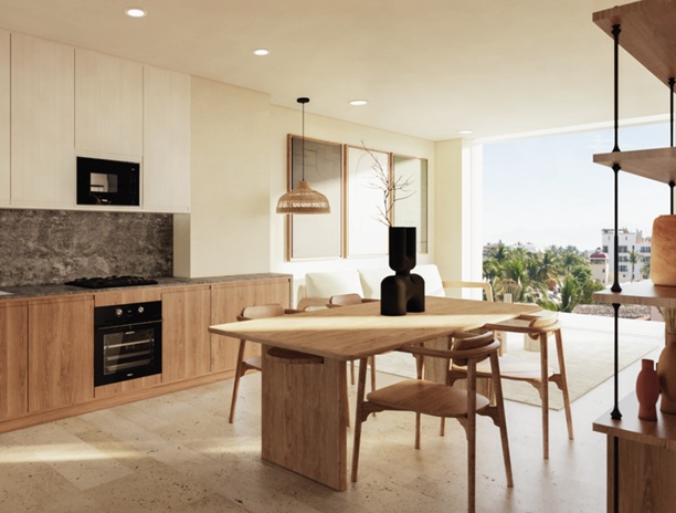Contemporary kitchen and dining interior — Naalua 603, Bucerias (render)