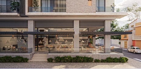 Ground-floor shops and cafe — Naalua 603, Bucerias (render)